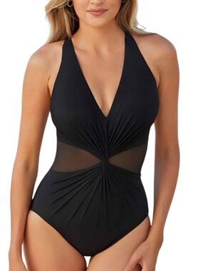 NEW MIRACLESUIT WRAPTURE  black onepiece swimsuit retail $182